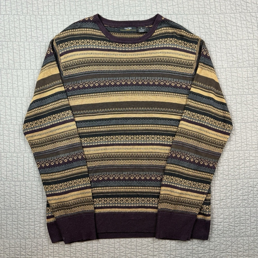 Gachu Sweater Shirt Men's XL Lightweight‎ Striped Fair Isle Geometric Fisherman
